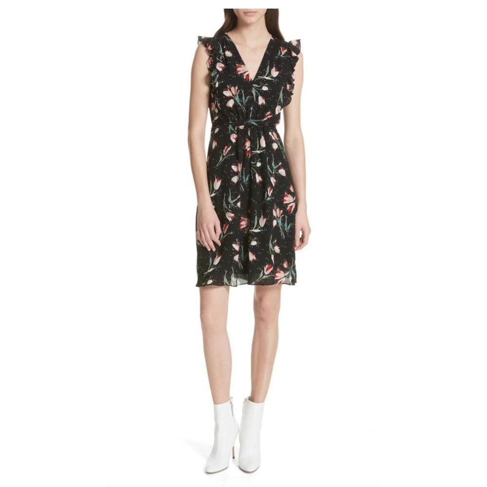 Rebecca Taylor Ikat Tulip Silk Floral V Neck Dress
